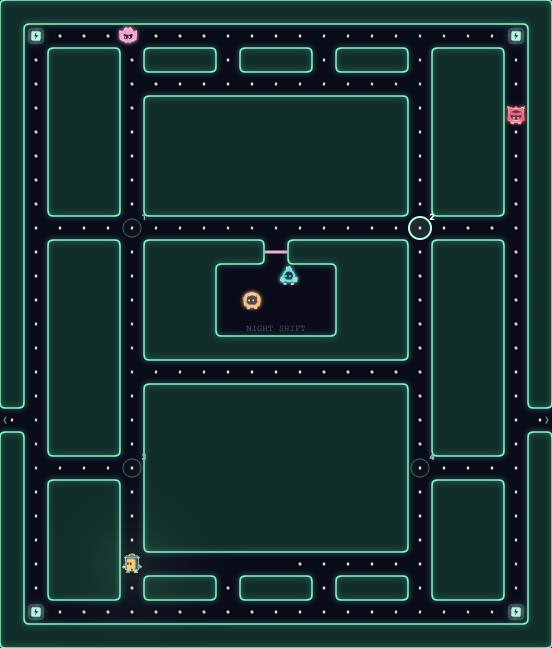 Lantern Courier gameplay screenshot showing a neon maze, collectables and the player character